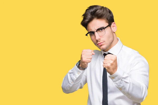 Young Business Man Wearing Glasses Isolated Background Ready Fight Fist — Stock Photo, Image