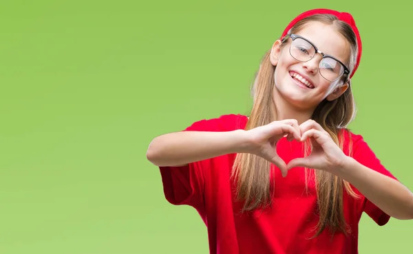 Junges Schönes Mädchen Mit Brille Über Isoliertem Hintergrund Das Verliebt — Stockfoto