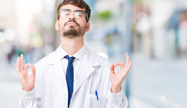 Young Professional Scientist Man Wearing White Coat Isolated Background Relax — Stock Photo, Image