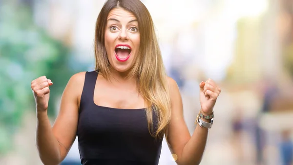 Young Beautiful Woman Isolated Background Celebrating Surprised Amazed Success Arms — Stock Photo, Image