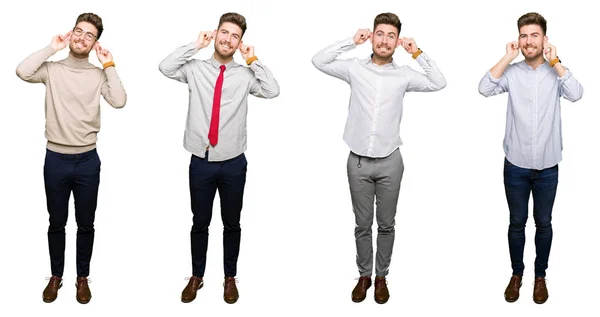 Colagem Belo Jovem Homem Negócios Sobre Fundo Isolado Branco Sorrindo — Fotografia de Stock