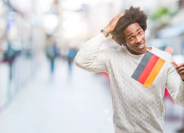Bandera Hombre Afroamericano Alemania Sobre Fondo Aislado Estresado Con Mano — Foto de Stock