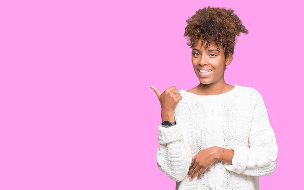 Beautiful Young African American Woman Wearing Winter Sweater Isolated Background — Stock Photo, Image