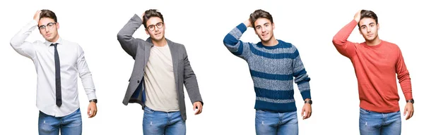 Collage Joven Hombre Negocios Guapo Sobre Fondo Aislado Sonriendo Con — Foto de Stock
