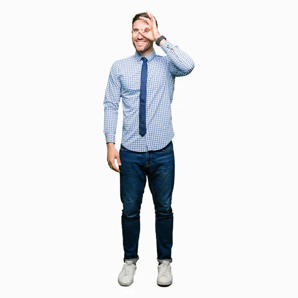 Handsome Business Man Wearing Tie Doing Gesture Hand Smiling Eye — Stock Photo, Image