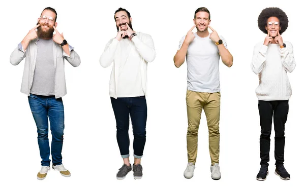 Collage Grupp Unga Män Över Vita Isolerade Bakgrund Ler Med — Stockfoto