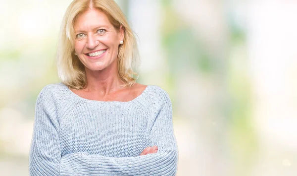 Middle Age Blonde Woman Wearing Winter Sweater Isolated Background Happy — Stock Photo, Image