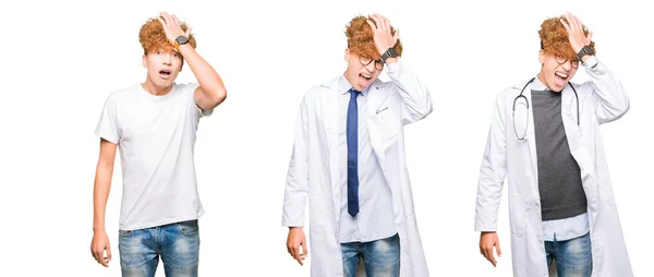 Κολάζ Από Νεαρό Γιατρό Άνθρωπος Φορώντας Ιατρική Παλτό Πάνω Από — Φωτογραφία Αρχείου