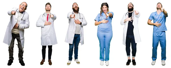 Collage Groupe Médecins Chirurgiens Personnes Sur Fond Blanc Isolé Rire — Photo