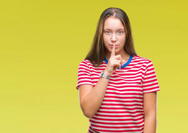 Jonge Kaukasische Mooie Vrouw Geïsoleerde Achtergrond Vragen Stil Met Vinger — Stockfoto