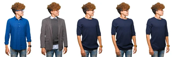 Collage Ung Affärsman Bära Glasögon Över Isolerade Vit Bakgrund Tittar — Stockfoto