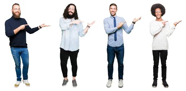 Colagem Grupo Homens Jovens Sobre Fundo Isolado Branco Espantado Sorrindo — Fotografia de Stock