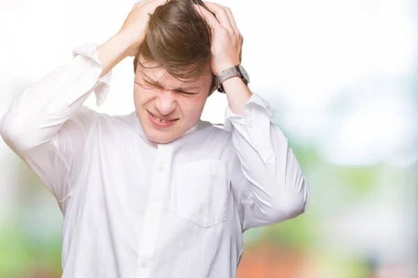 Młody Przystojny Biznesmen Białym Tle Cierpiących Ból Głowy Zdesperowany Zestresowani — Zdjęcie stockowe