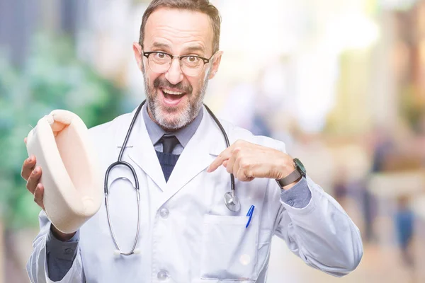 Middle Age Senior Hoary Doctor Man Holding Neck Collar Isolated — Stock Photo, Image