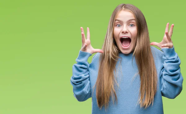 Giovane Bella Ragazza Indossa Maglione Invernale Sfondo Isolato Celebrando Pazzo — Foto Stock