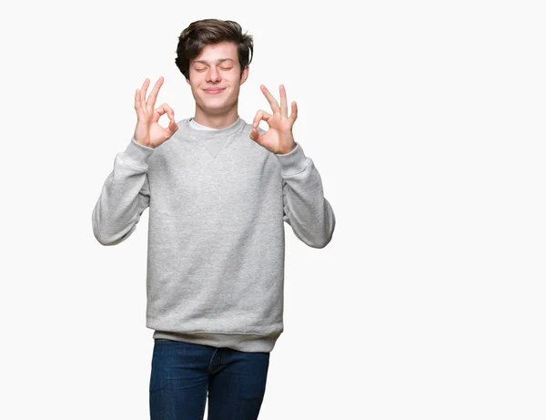 Young Handsome Sporty Man Wearing Sweatshirt Isolated Background Relax Smiling — Stock Photo, Image