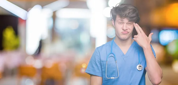 Young Doctor Wearing Medical Uniform Isolated Background Shooting Killing Oneself — Stock Photo, Image