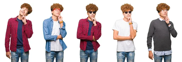 Collage Eines Jungen Geschäftsmannes Der Eine Brille Über Isoliertem Weißem — Stockfoto