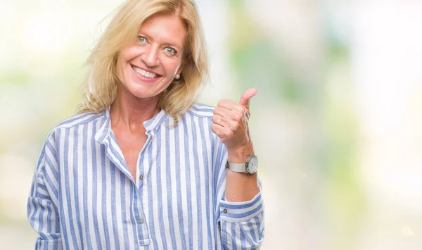 Middle Age Blonde Business Woman Isolated Background Doing Happy Thumbs — Stock Photo, Image