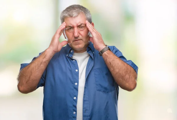 Hombre Mayor Guapo Sobre Fondo Aislado Con Mano Cabeza Para —  Fotos de Stock