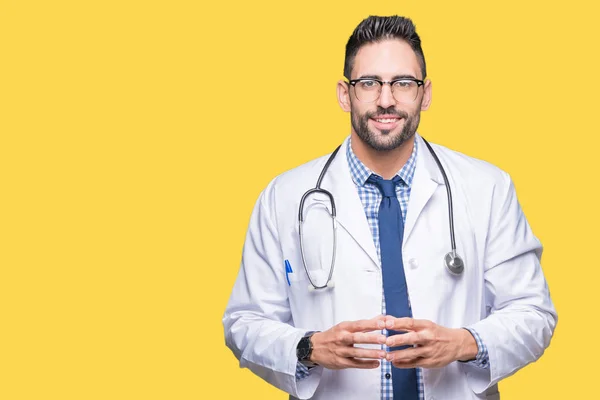 Handsome Young Doctor Man Isolated Background Hands Together Fingers Crossed — Stock Photo, Image