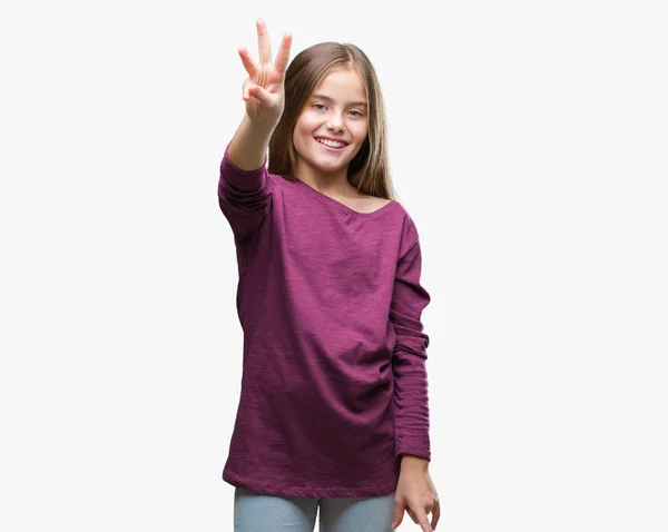 Young Beautiful Girl Isolated Background Showing Pointing Fingers Number Three — Stock Photo, Image