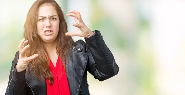 Mooie Grootte Jonge Vrouw Een Mode Leren Jas Dragen Geïsoleerd — Stockfoto