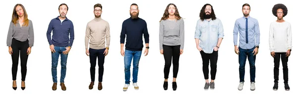 Collage Personas Sobre Fondo Blanco Aislado Hinchando Mejillas Con Cara — Foto de Stock