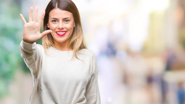 Joven Hermosa Mujer Suéter Blanco Casual Sobre Fondo Aislado Mostrando — Foto de Stock