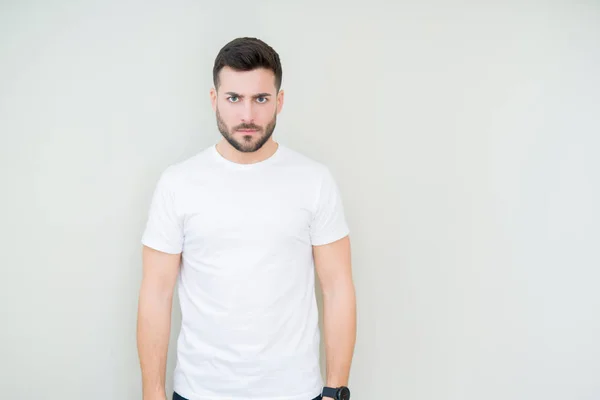 Joven Hombre Guapo Vistiendo Casual Camiseta Blanca Sobre Fondo Aislado —  Fotos de Stock