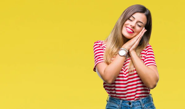 Mladá Krásná Žena Příležitostné Podívat Přes Izolované Pozadí Spící Unavený — Stock fotografie