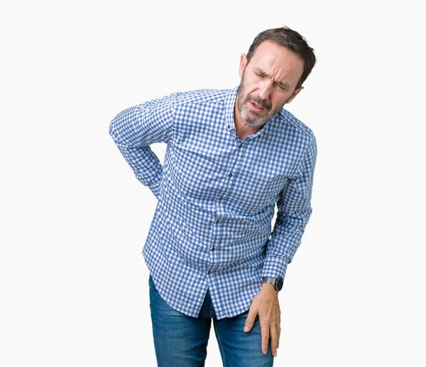 Yakışıklı orta yaş zarif komuta sizde izole üzerinde arka plan geri el ile kas ağrısı dokunmadan acı sırt ağrısı,