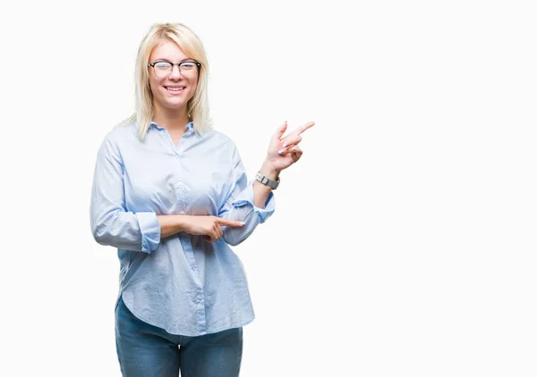 Young Beautiful Blonde Business Woman Wearing Glasses Isolated Background Big — Stock Photo, Image