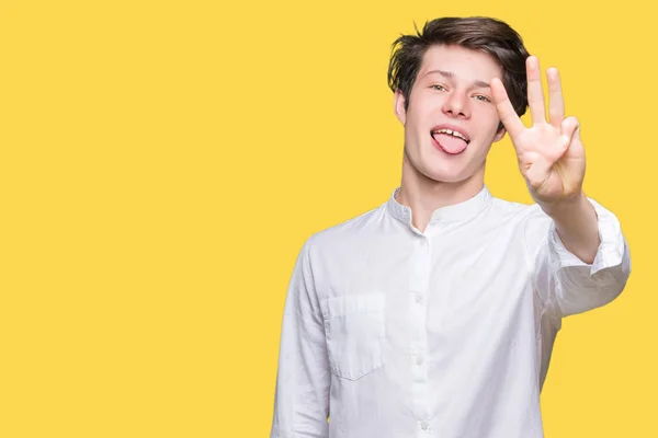 Junger Gutaussehender Geschäftsmann Über Isoliertem Hintergrund Der Mit Finger Nummer — Stockfoto