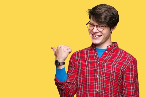 Young Handsome Man Wearing Glasses Isolated Background Smiling Happy Face — Stock Photo, Image