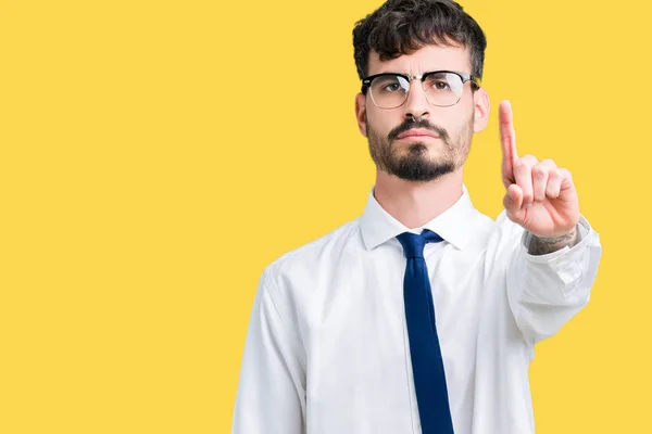 Young Handsome Business Man Wearing Glasses Isolated Background Pointing Finger — Stock Photo, Image