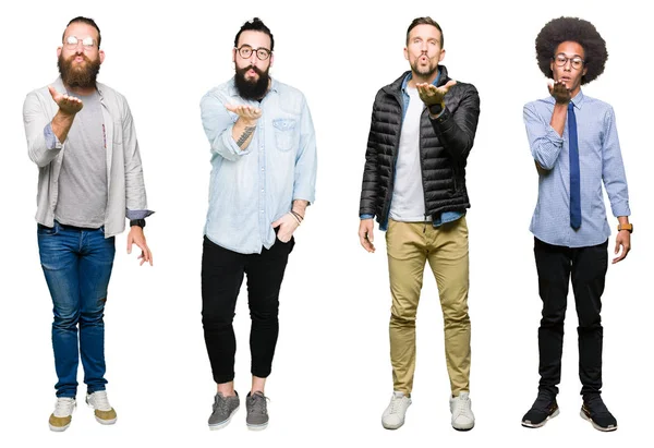 Collage Van Groep Jonge Mannen Witte Geïsoleerde Achtergrond Gevoel Onwel — Stockfoto