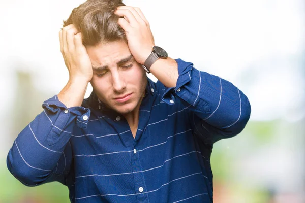 Young Handsome Man Wearing Navy Shirt Isolated Background Suffering Headache — Stock Photo, Image