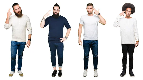 Collage Grupp Unga Män Över Vita Isolerade Bakgrund Förvånad Med — Stockfoto