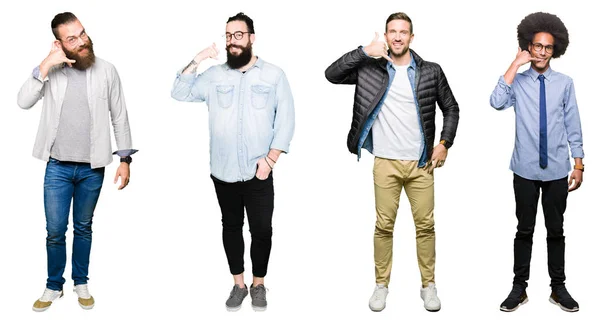 Collage Grupp Unga Män Över Vita Isolerade Bakgrund Leende Gör — Stockfoto