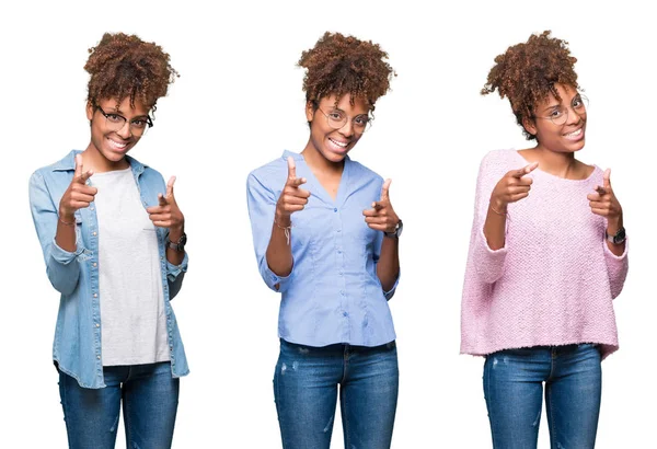 Colagem Jovem Bela Menina Africana Sobre Fundo Isolado Apontando Dedos — Fotografia de Stock