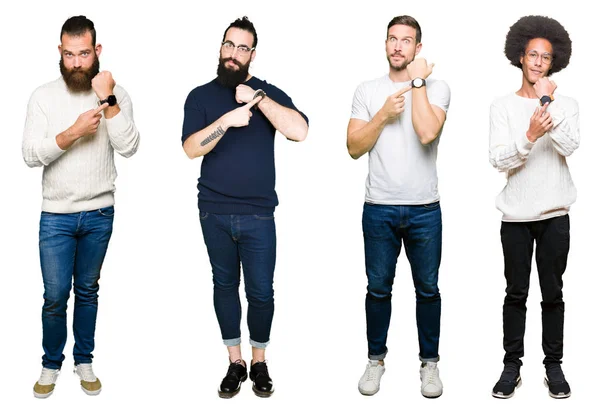 Collage Grupo Hombres Jóvenes Sobre Fondo Blanco Aislado Sintiéndose Mal —  Fotos de Stock