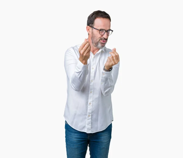 Schöner Älterer Eleganter Älterer Geschäftsmann Mit Brille Über Isoliertem Hintergrund — Stockfoto