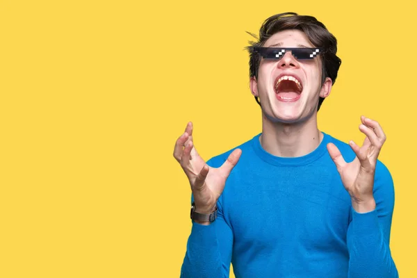 Young Man Wearing Funny Thug Life Glasses Isolated Background Crazy — Stock Photo, Image