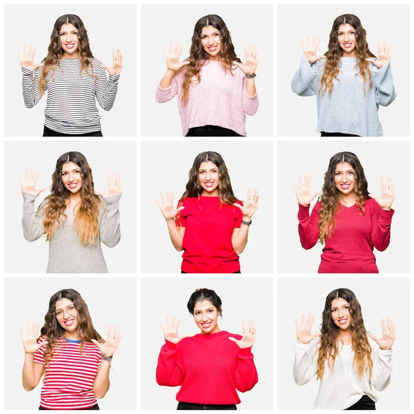 Collage Beautiful Young Woman Wearing Different Looks White Isolated Background — Stock Photo, Image