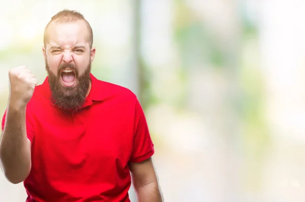 Junger Kaukasischer Hipster Mann Der Rotes Hemd Über Isoliertem Hintergrund — Stockfoto