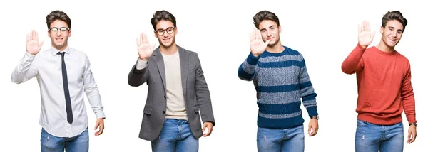 Collage Eines Jungen Gut Aussehenden Geschäftsmannes Vor Isoliertem Hintergrund Der — Stockfoto