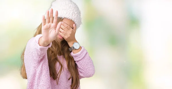 Young Beautiful Brunette Woman Wearing Sweater Winter Hat Isolated Background — Stock Photo, Image