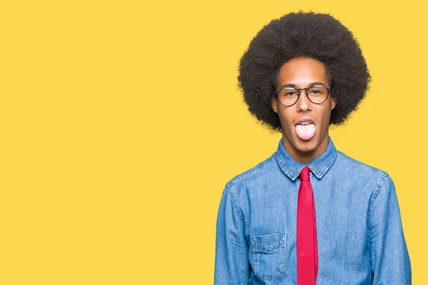 Joven Hombre Negocios Afroamericano Con Cabello Afro Con Gafas Corbata —  Fotos de Stock