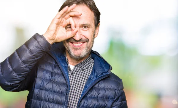 Middle Age Handsome Man Wearing Winter Coat Doing Gesture Hand — Stock Photo, Image